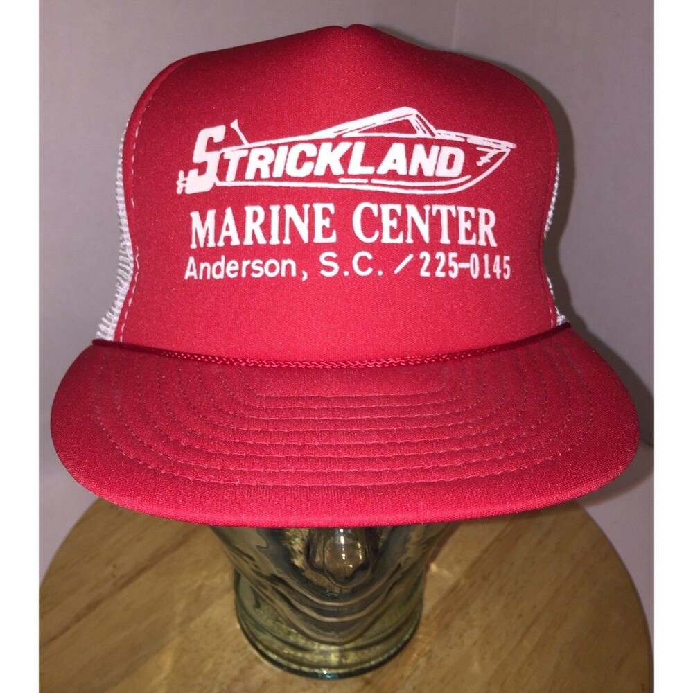VTG STRICKLAND MARINE CENTER Anderson SC 80s 90s LOCAL Trucker Hat Cap Snapback
